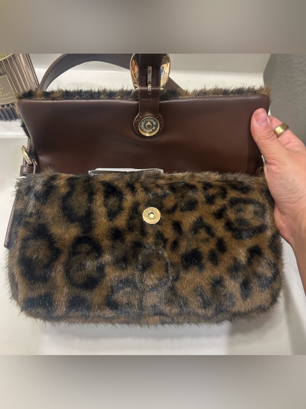 Urban Expressions Faux Fur Leopard-Print Shoulder Bag - Brown - Picture 3 of 4